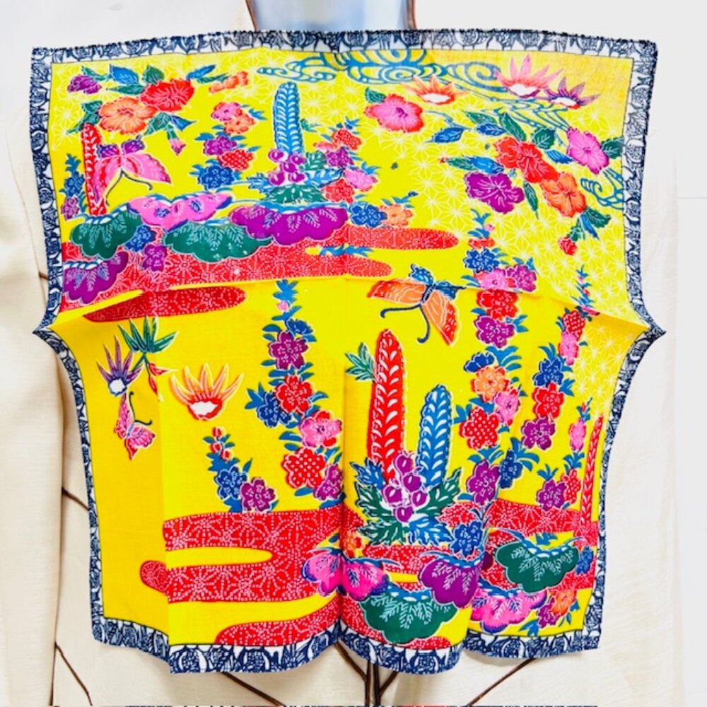 New Sticker On Celine Paris 19"MiniScarf/Handk+2 Other Beige floral  cotton (5 - Picture 5 of 11